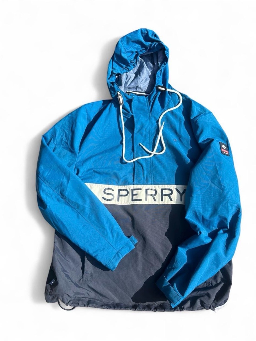 Sperry Colorblock Anorak Rain Jacket - Blue & Navy Spellout Windbreaker size- s